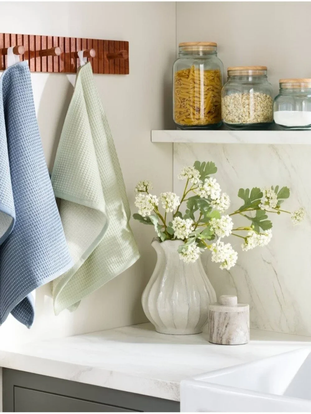 Set of 2 Waffle Kitchen Towels Navy/Light Green - Hearth & Hand with Magnolia
